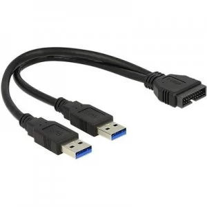 image of Delock USB 3.0 Adapter [2x USB 3.2 1st Gen connector A (USB 3.0) - 1x USB 3.2 1st Gen connector internal 19-pin (USB 3.0)] 83910