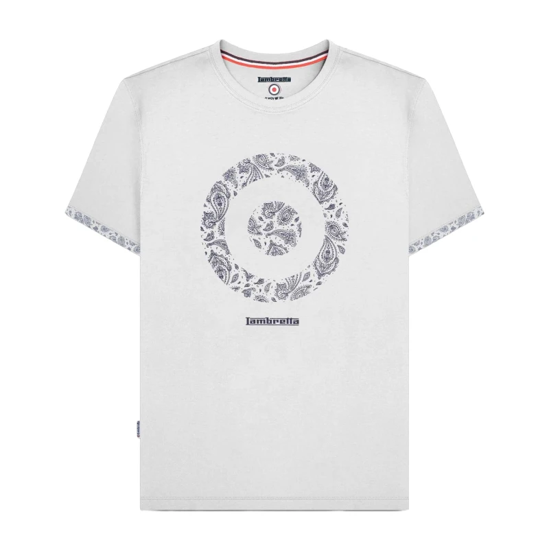 Image of Lambretta Lambretta Men SS25 Paisley Target T-Shirt in White Size: Small White S Male 5063703655170