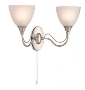 image of Switched 2 Light Indoor Wall Light Satin Steel, Opal Glass, E14