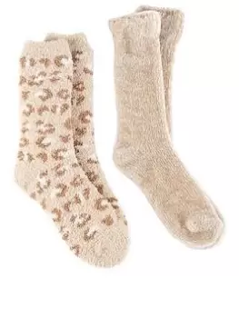 image of Totes 2 Pack Recycled Chenille Supersoft Slipper Socks - Oatmeal