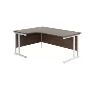 Image of Twin Upright Dark Walnut Left Handed Radial Desk - 1800mm x 1200mm - White Frame