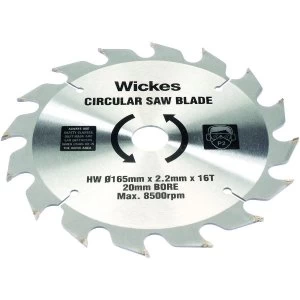 Image of Wickes 16 Teeth Coarse Cut Circular Saw Blade 165 x 20mm