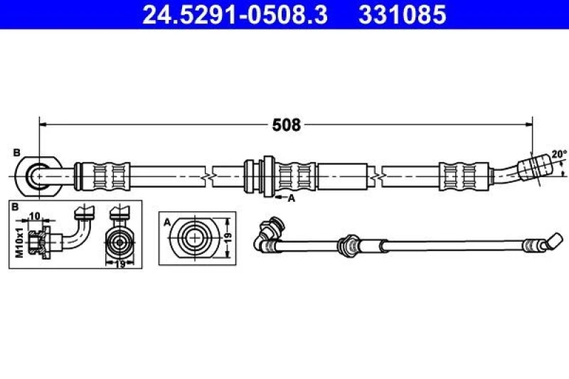 Image of ATE 24.5291-0508.3 Brake Hose without banjo bolt Brake Hose (83)