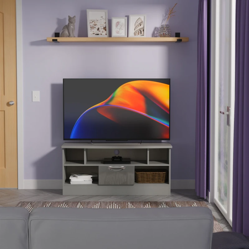 Image of Ready Assembled 2 U Holborn 1 Drawer TV & Media Unit (Ready Assembled) in Mid Grey Mid Grey Unisex