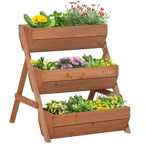 Image of Outsunny 3 Tier Raised Garden Bed Wooden Elevated Planter Grow Box for Flower Herb Brown