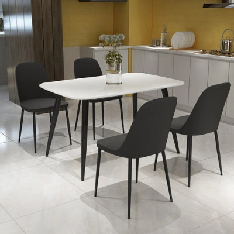 Image of Core Products Aspen White 120Cm Rectangular Dining Table With 4 Black Plastic Duo Design Chairs