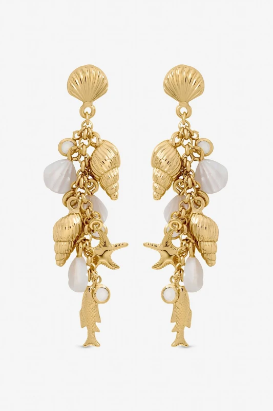Image of Inicio Womens Gold Plated Droplet Shell Earrings - Gift Pouch Gold Female One Size