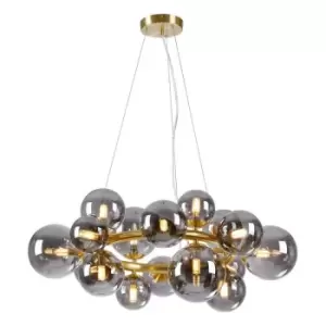 image of Luminosa Segal Circular Ceiling Pendant, 16 Light G9, Satin Gold, Smoke Plated Glass