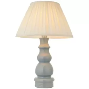 image of Endon Provence & Carla Base & Shade Tall Table Lamp Blue Grey Glaze, Satin Nickel Plate & Cream Fabric