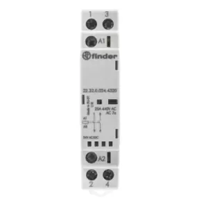 Image of Finder, 24V ac/dc Coil Non-Latching Relay DPNO, 25A Switching Current DIN Rail, 2 Pole, 22.32.0.024.4320