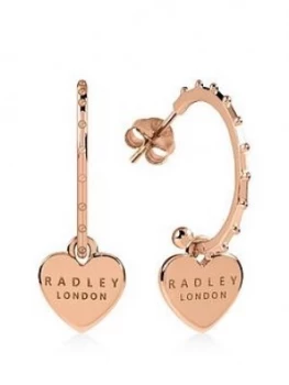 Radley Rose Gold Plated Sterling Silver Heart Charm Hoop Ladies Earrings