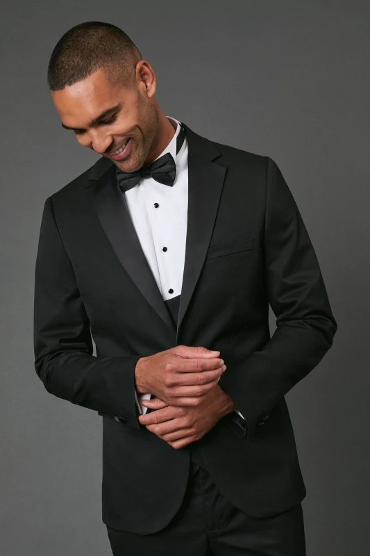 Image of Burton Mens Black Slim Fit Tuxedo Suit Jacket Black 42R Male BBB05802