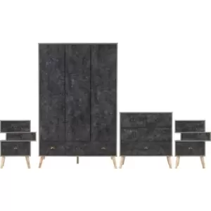 image of Seconique - Nordic Concrete Charcoal Effect 3 Door Wardrobe Bedroom Set 2 Man Delivery