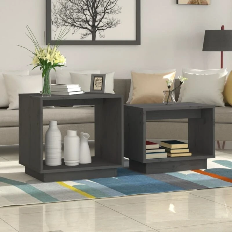 Image of VIDAXL Nesting Coffee Tables 2 pcs Grey Solid Wood Pine Vidaxl 8720286841198