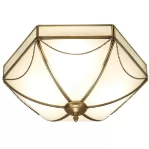 image of Luxury Flush Ceiling Light Antique Brass & Frosted Glass Traditional Hexagon