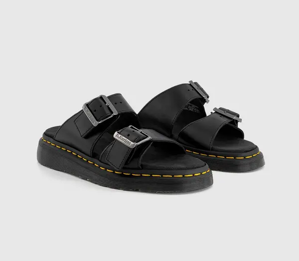 Image of Dr Martens Black - Analine Josef Leather Buckle Slide Sandals Black Female 6 211010UK