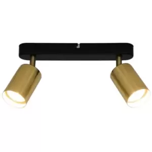 image of Zumaline Lighting - Zumaline Vila Twin Ceiling Spotlight, Black, Gold, 2x GU10