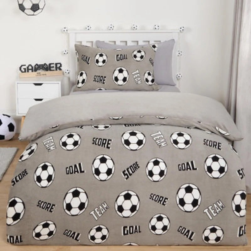 Image of OHS OHS Football Fleece Duvet Cover Kids Warm Reversible Bedding Supersoft Thermal Quilt in Light Grey Size: Single Light Grey Single Unisex 5027434