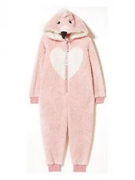 Image of FatFace Girls Flamingo Fleece All In One - Blush, Size 9-10 Years, Women