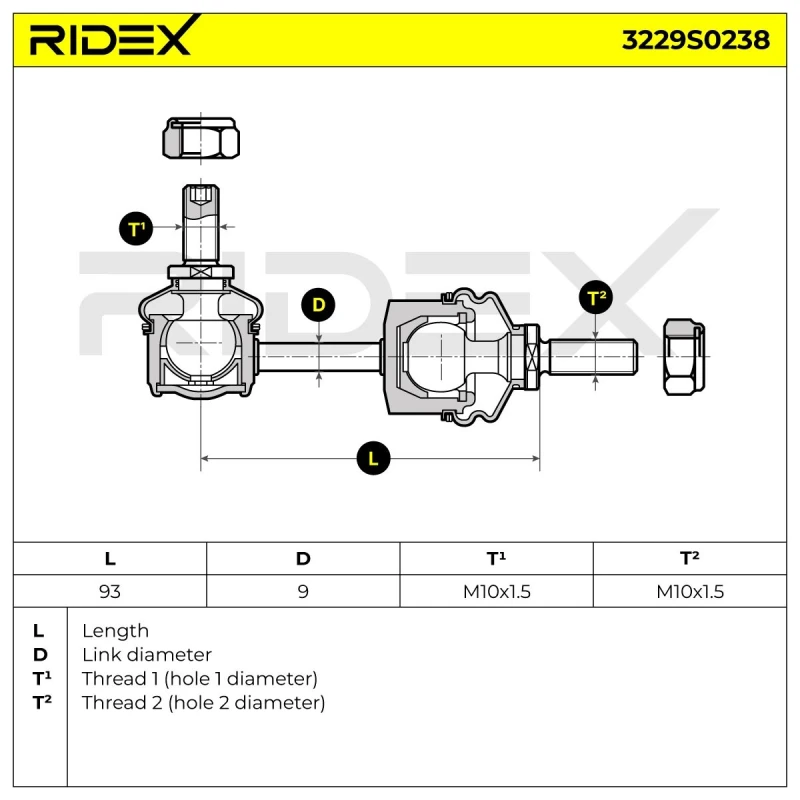 Image of RIDEX 3229S0238 Anti-roll bar link outer Steel Link Stabiliser (3229)