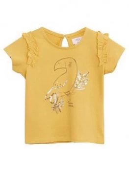 Image of Mango Baby Girls Sequin Parrot Ruffle Sleeve T-Shirt
