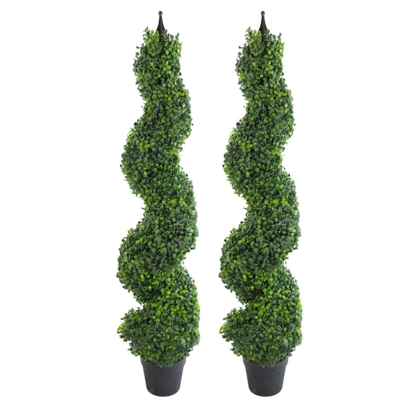 Image of Artificial Boxwood Spiral Trees Topiary Spiral Metal Top Pair Of 120Cm 4ft Tall Botanik, Green BK-7164-PAIR