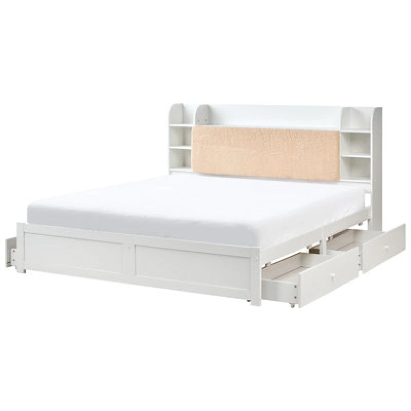 Image of Beliani Bed With Storage Drawers Bizou 180 X 200 Cm (Eu Super King) White