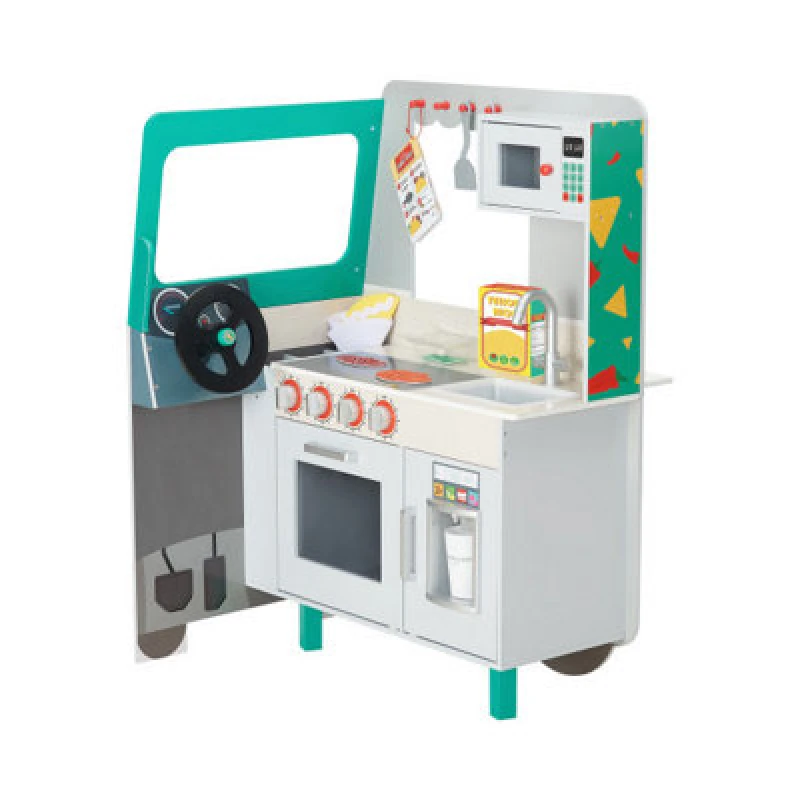 Image of TEAMSON KIDS My Little Helper Kids Wooden Play Taco Truck Playset with Accessories, Multicolour - Teamson Kids TD-14036C