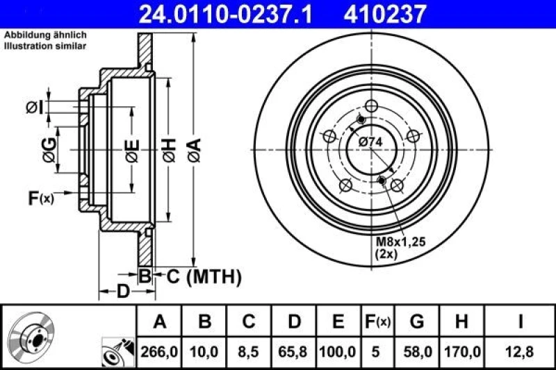 Image of ATE 24.0110-0237.1 Brake disc solid, Coated Brake Disc (82)