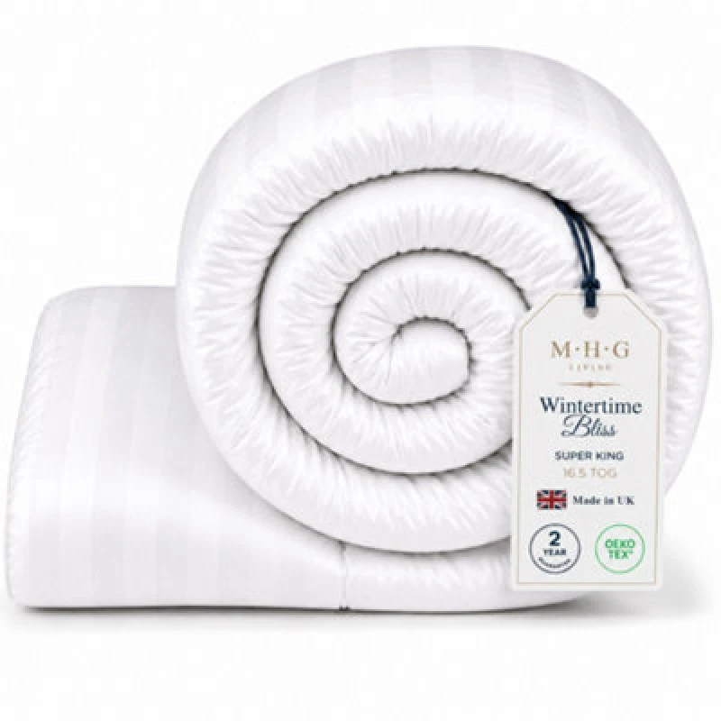 Image of MHG Living 16.5 Tog Winter Duvet - Hotel Quality Striped Microfibre Duvet, Breathable & Hypoallergenic - Super King