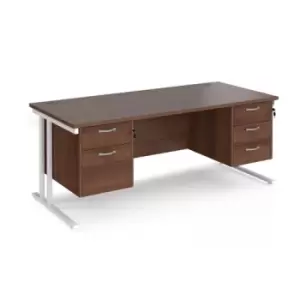 image of Office Desk Rectangular Desk 1800mm With Double Pedestal Walnut Top With White Frame 800mm Depth Maestro 25 MC18P23WHW