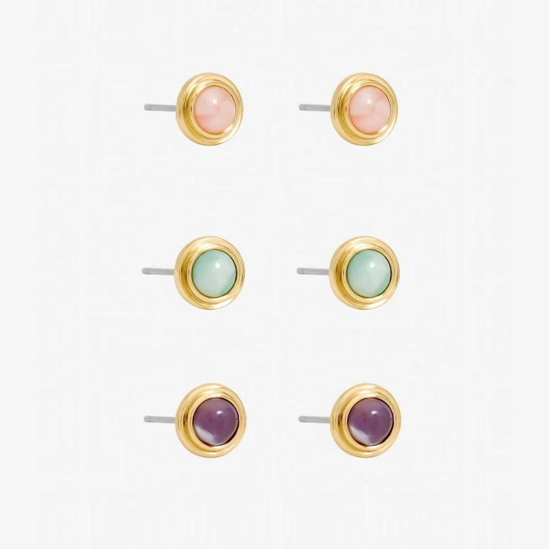 Image of Mood Gold Plated Coral Studs - Pack of 3 Gold female One Size
