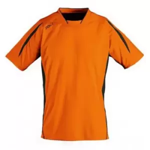 Image of SOLS Childrens/Kids Maracana 2 Short Sleeve Football T-Shirt (10 Years) (Orange/Black)
