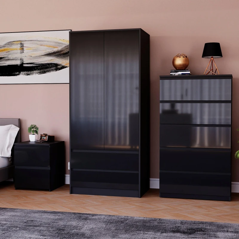 Image of Lassic Vida Designs Glinton Gloss 3 Piece Bedroom Set 3 Black unisex 3 Piece