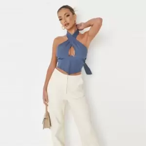 Missguided Haletr Neck Corset Top - Blue