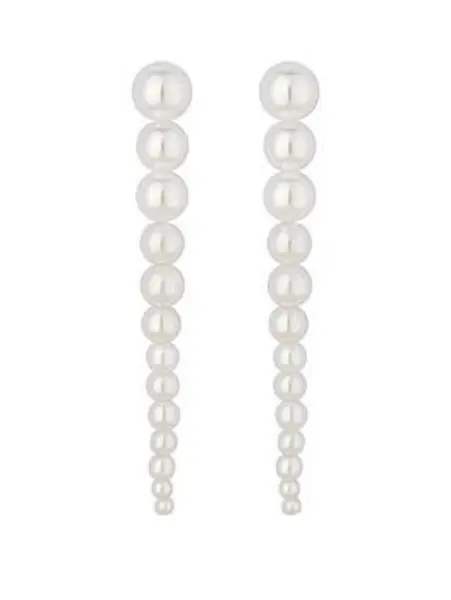 image of Silver Cream Pearl Graduated Single Drop Earrings