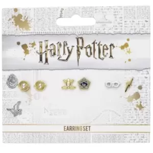 image of Harry Potter Stud Earring Set - Time Turner/Chocolate Frog/Glasses & Lightning Bolt