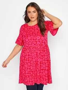 Image of Yours Smock Tunic Dress Pink Floral, Pink, Size 16, Women