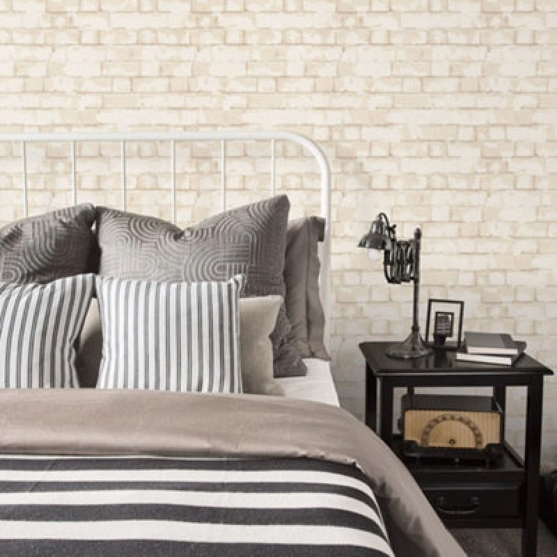 Image of Galerie Nostalgie Cream Brick Wall Smooth Wallpaper