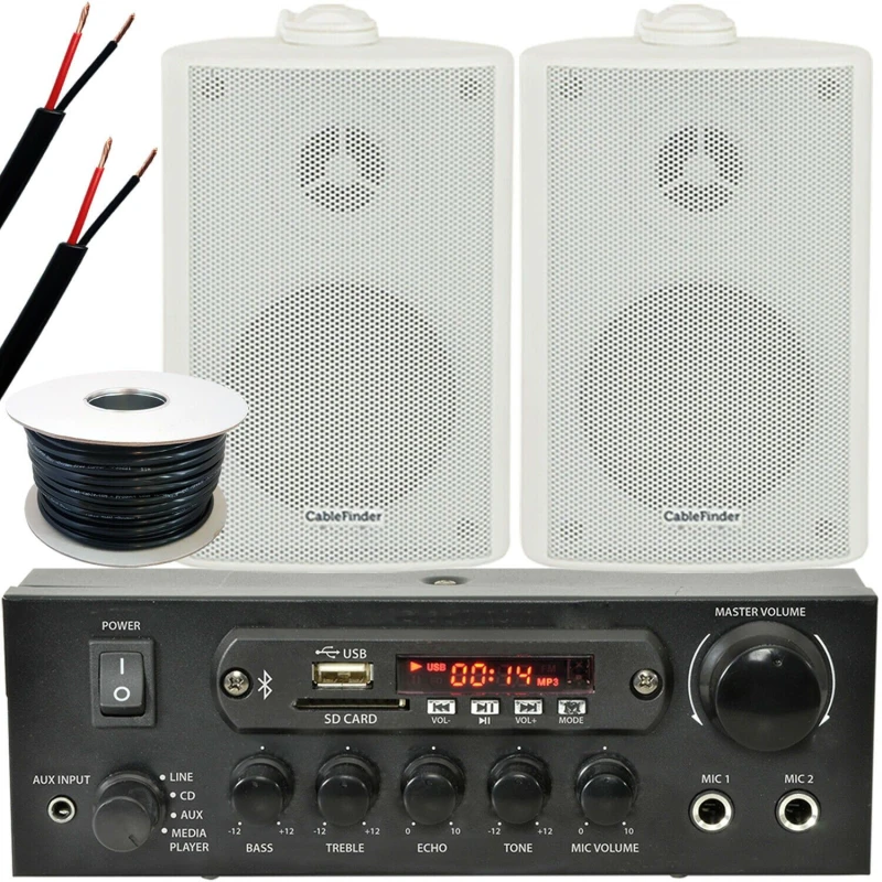 Image of Loops Outdoor Bluetooth Speaker Kit 2x White Karaoke Stereo Amp Garden BBQ Parties White unisex