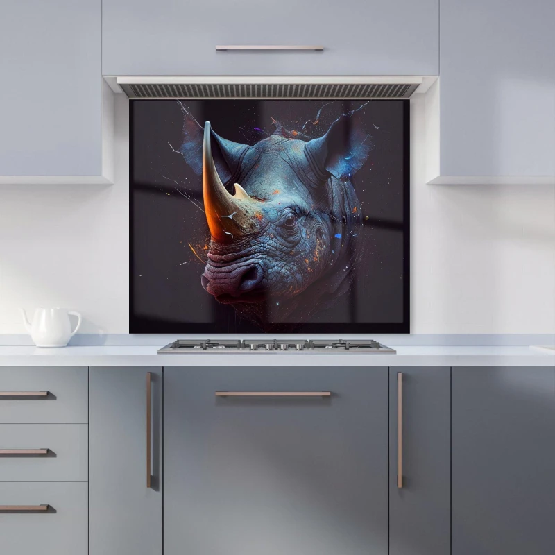 Image of Warren Reed - Designer Rhino Face Splashart Kitchen Splashback in Grey Size: 700mm x 650mm Grey Unisex 700mm x 650mm
