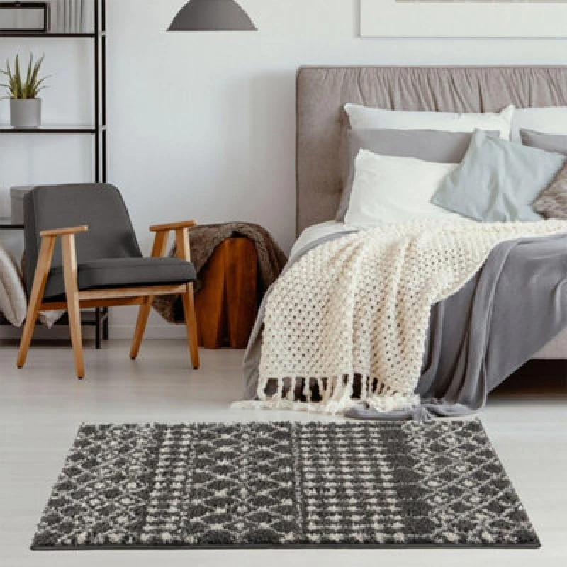 Image of The Rugs Moroccan Dark Grey Shaggy Living Room Rug 1040