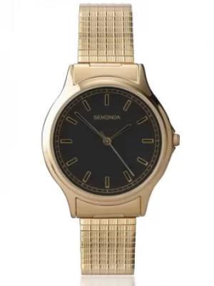 Image of Sekonda Mens Gold Tone Black Dial Expandable Bracelet Watch 3141B
