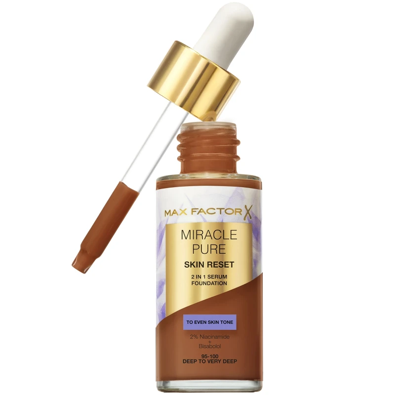 Image of Max Factor Miracle Pure Skin Revival Serum Foundation 30ml (Various Shades) - 95-100 Deep to Very Deep