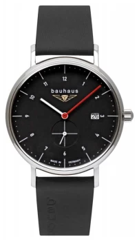 image of Bauhaus Mens Black Italian Leather Strap Black Dial 2130- Watch