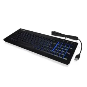 image of Keysonic Compact Soft-Touch Gaming Keyboard USB Blue LED Backlit Anti-Ghosting Quiet Keys