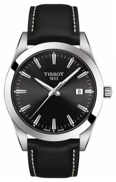 Tissot T1274101605100 Gentleman Black Leather Strap Watch