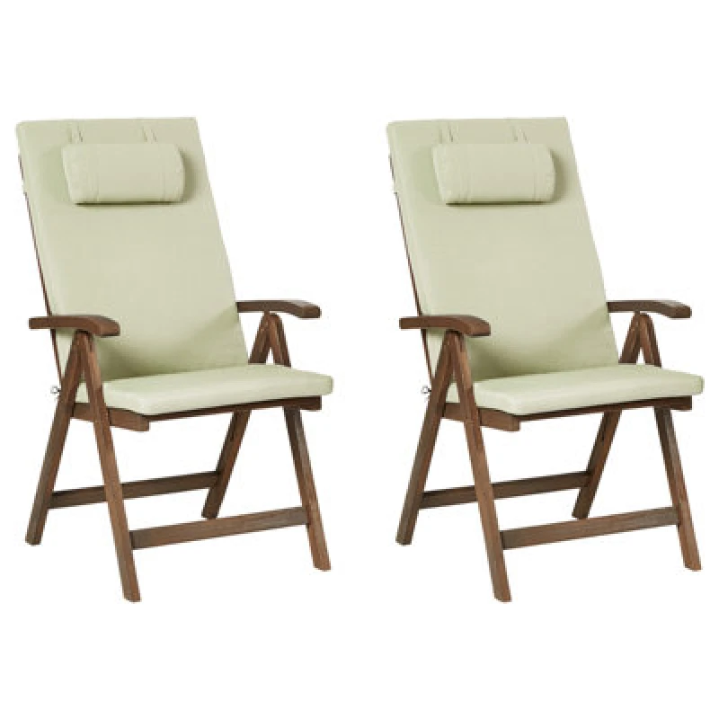 Image of Beliani Set Of 2 Garden Chairs With Cushions Amantea Premium Acacia Wood Green