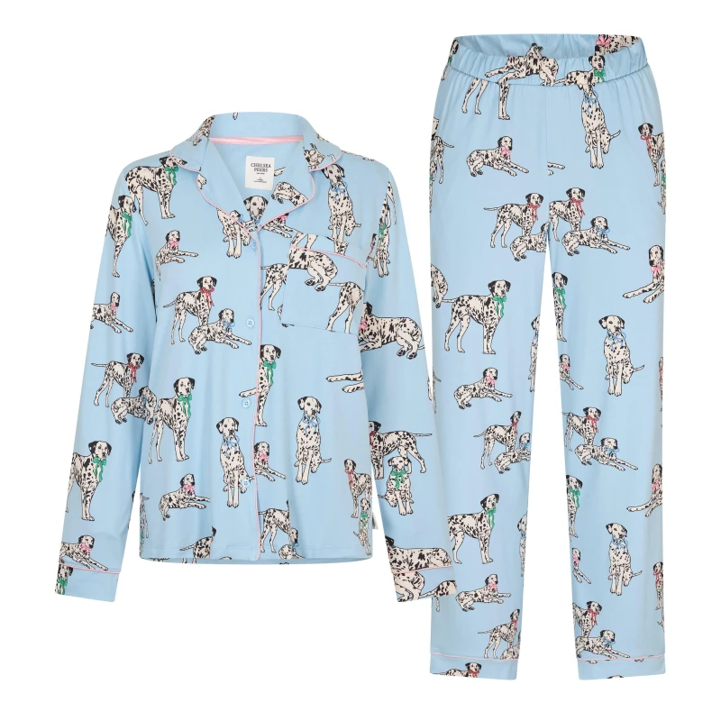 Image of Chelsea Peers Button Up Pyjama Set Bow Dalmation female 12 (M)