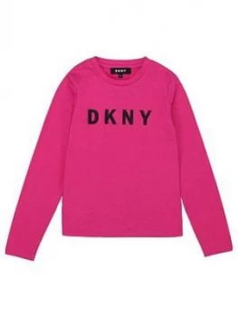 Image of DKNY Girls Long Sleeve Logo T-Shirt, Fuchsia, Size Age: 12 Years, Women